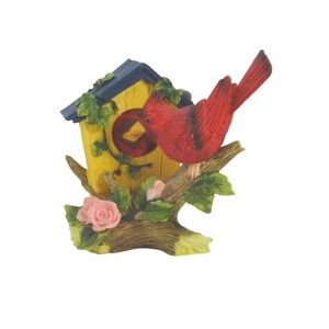 Cardinal Birdhouse Figurine Resin Garden Decor‎ Desktop Ornament